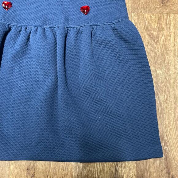 Lands End Girls Red White Blue Quilted Heart Embellished Bow Dress Size 14 Large - Picture 5 of 9